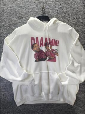 Gildan Heavy Blend Men's White "DAAAMN!" Graphic Pullover Hoodie w/ Pockets 3XL